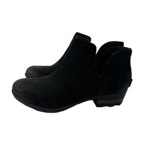 Sorel Lolla Cut Out Bootie Black Suede Ankle Boot Pull On  NL3379-010 Womens 10